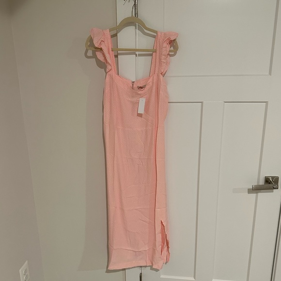 LOFT dotted ruffle strap light pink midi dress (NWT) - Picture 3 of 4
